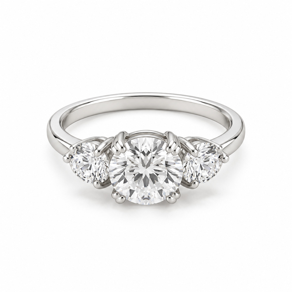 S925 Sterling Silver Round Brilliant CZ Three-Stone Ring Size 8ze 8